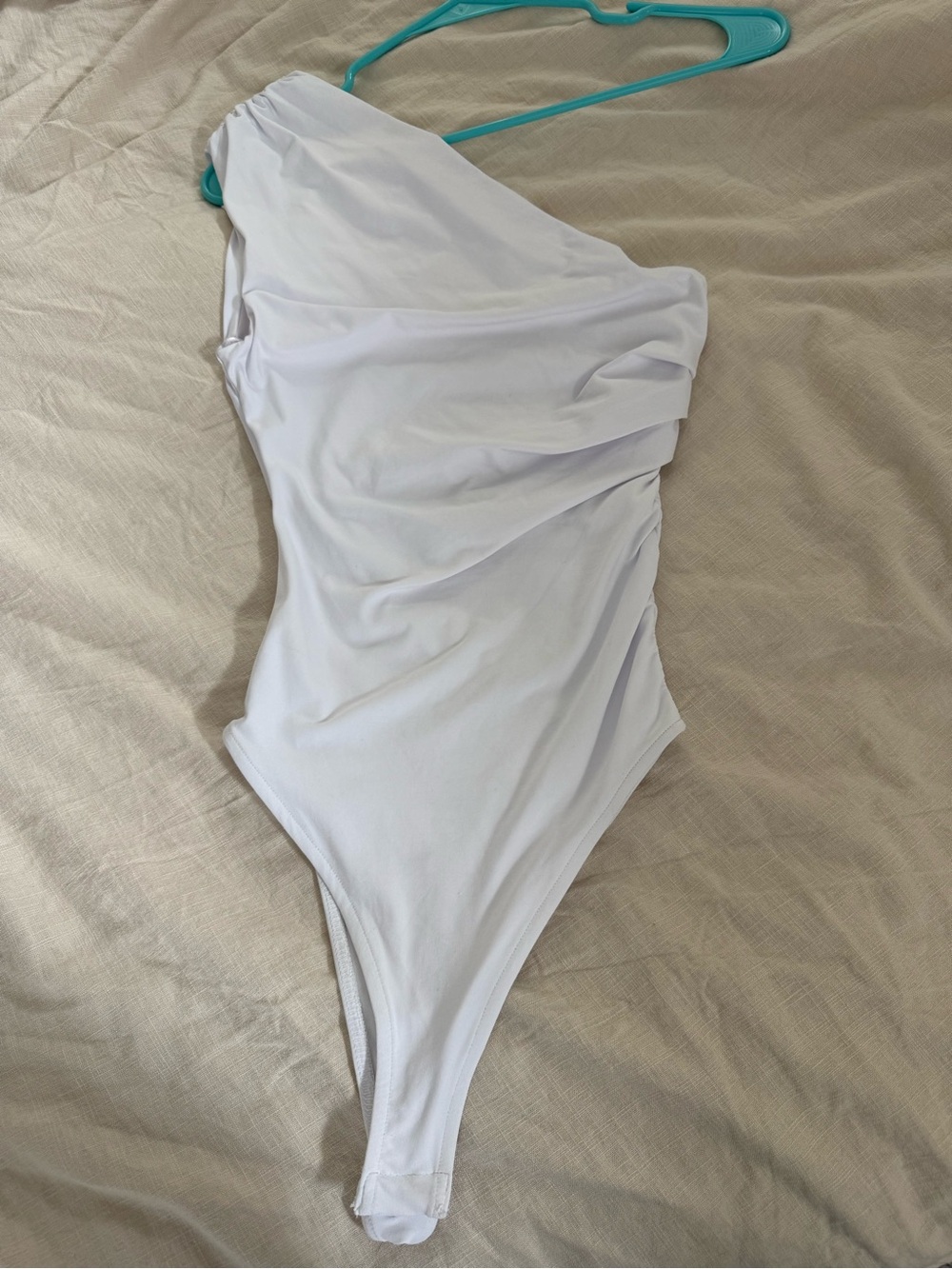 Zara White One-Shoulder Ruched Bodysuit